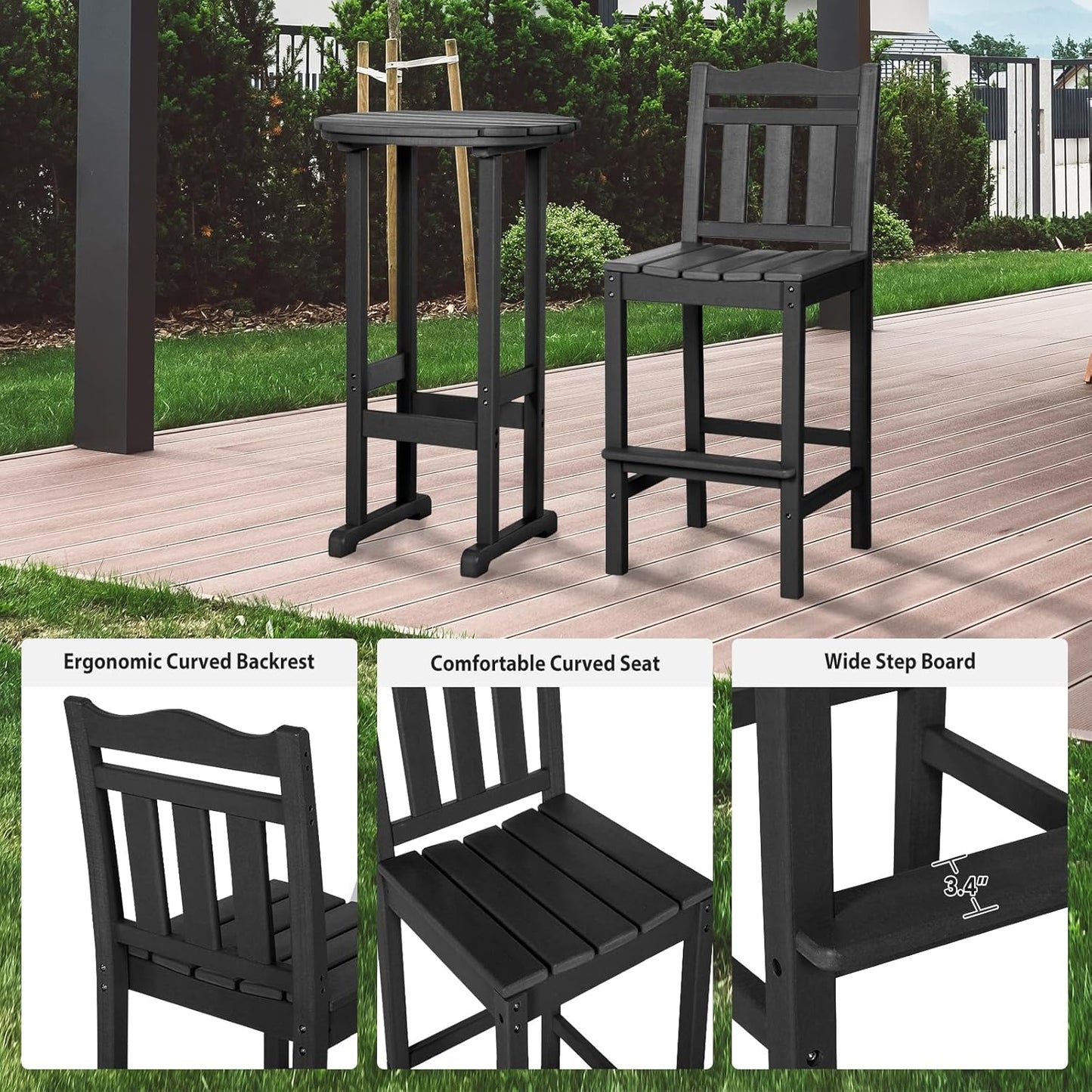 nalone Outdoor Bar Stool, HDPE Tall Adirondack Chair Bar Chair, Weather Resistance Bar Height Chairs for Balcony, Garden, Yard, Backyard