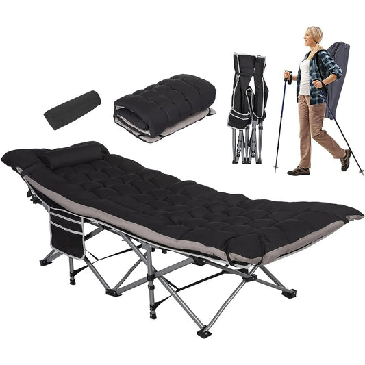 Nalone Camping Cots for Adults with 3.5 Inch Extra Thick Mattress, Cots for Sleeping 900 LBS, Folding Cot with Mattress, Heavy Duty Sleeping Cots Camping Bed for Home Office Outdoor Black