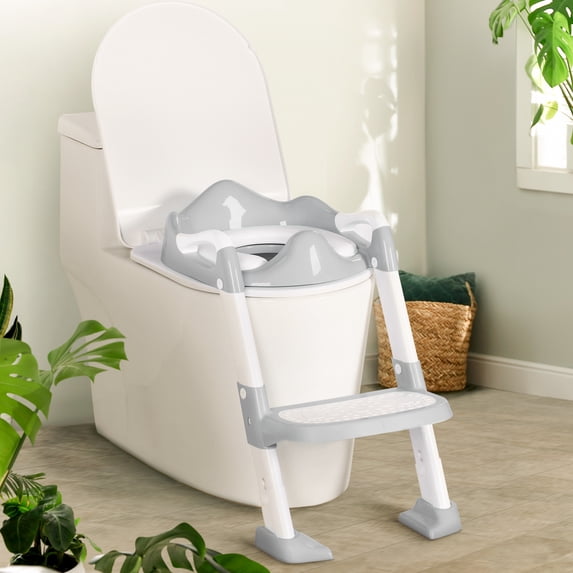 BRINJOY Potty Training Seat with Step Stool, Toddler Potty Seat with Steps & Ladder, Foldable Kids Potty for Toilet, Non-Slip Detachable Cushion, Potty Training Chart, for Boys Girls 1-6