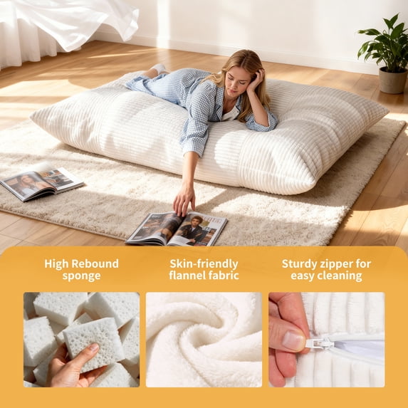 NALONE 4-in-1 Convertible Oversized Bean Bag Chairs for Adults, 6.5 FT Giant Large Memory Foam Bean Bag Chair, Bean Bag Bed & Bean Bag Sofa for Kids, Removable Washable Cover, White, for Living Room