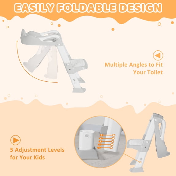 BRINJOY Potty Training Seat with Step Stool, Toddler Potty Seat with Steps & Ladder, Foldable Kids Potty for Toilet, Non-Slip Detachable Cushion, Potty Training Chart, for Boys Girls 1-6