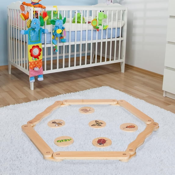 BRINJOY Wooden Balance Beam & Stepping Stones for Kids, 12 PCS Toddlers Gymnastics&nbsp;Toys Outdoor Obstacle Course Balance Board w/Storage Bag, Indoor Montessori Furniture for Nursery Playroom Gift