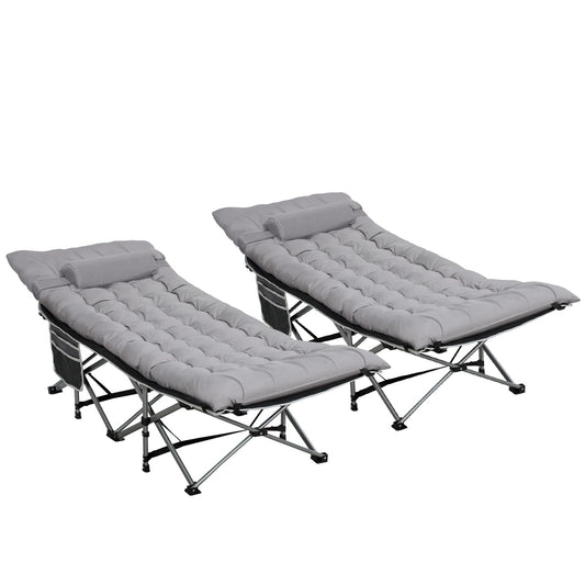 Nalone 2Pcs Camping Cots for Adults with 3.5 Inch Extra Thick Mattress, Cots for Sleeping 900 LBS, Folding Cot with Mattress, Heavy Duty Sleeping Cots Camping Bed for Home Office Outdoor Gray