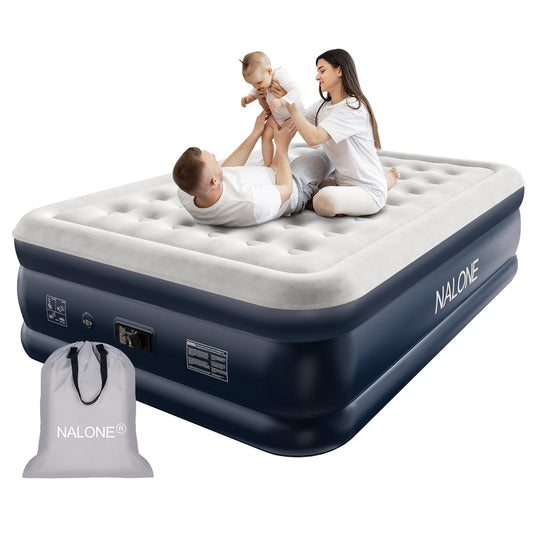 Nalone Twin Size Air Mattress 18-Inch with Built-in Pump Inflatable Air Bed , Puncture-Resistant, Quick Inflation/Deflation for Outdoor Camping Indoor 500lbs