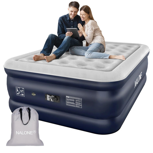 Nalone Full Size Air Mattress 18-Inch with Built-in Pump Inflatable Air Bed , Puncture-Resistant, Quick Inflation/Deflation for Outdoor Camping Indoor 650lbs