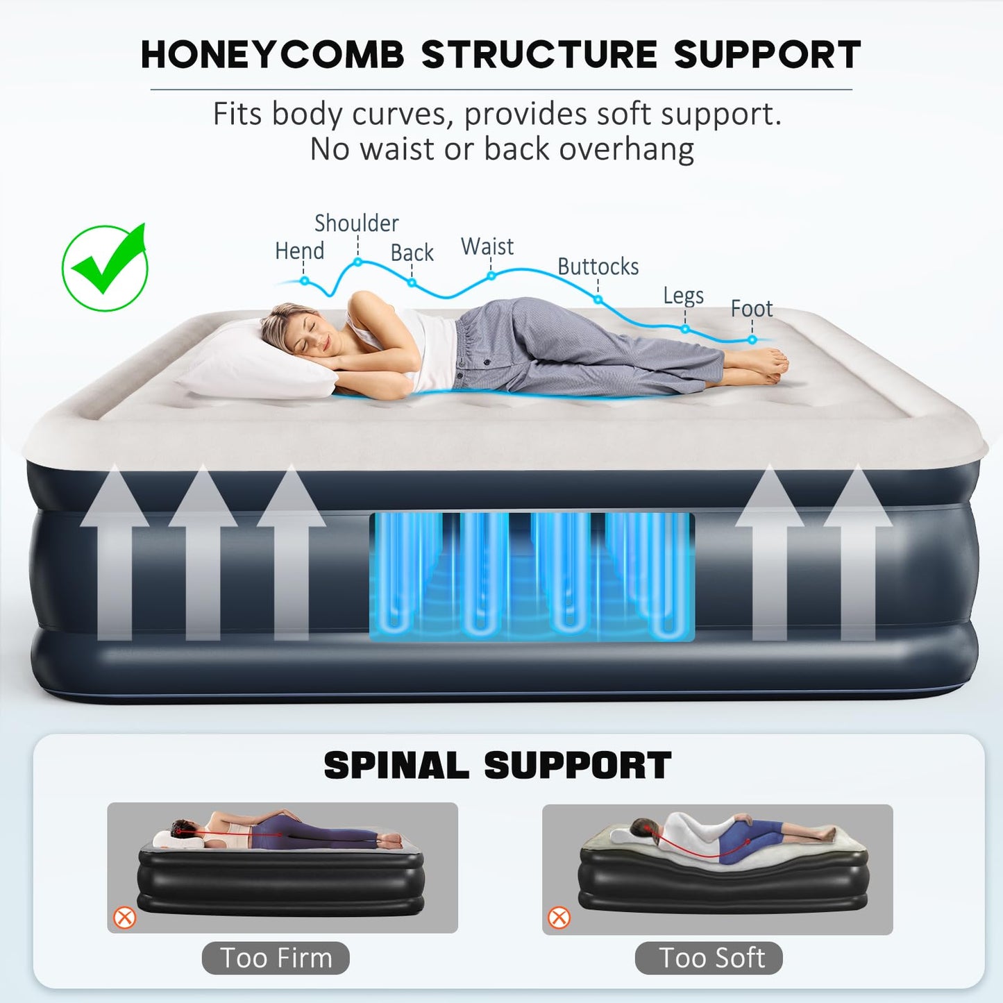 Nalone Full Size Air Mattress 18-Inch with Built-in Pump Inflatable Air Bed , Puncture-Resistant, Quick Inflation/Deflation for Outdoor Camping Indoor 650lbs