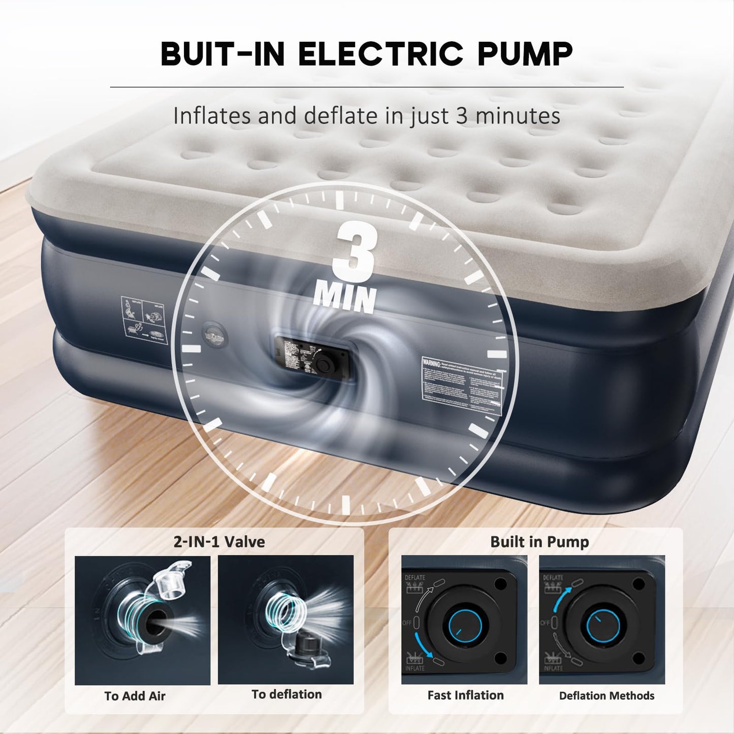 Nalone Queen Size Air Mattress 18-Inch with Built-in Pump Inflatable Air Bed , Puncture-Resistant, Quick Inflation/Deflation for Outdoor Camping Indoor 690lbs