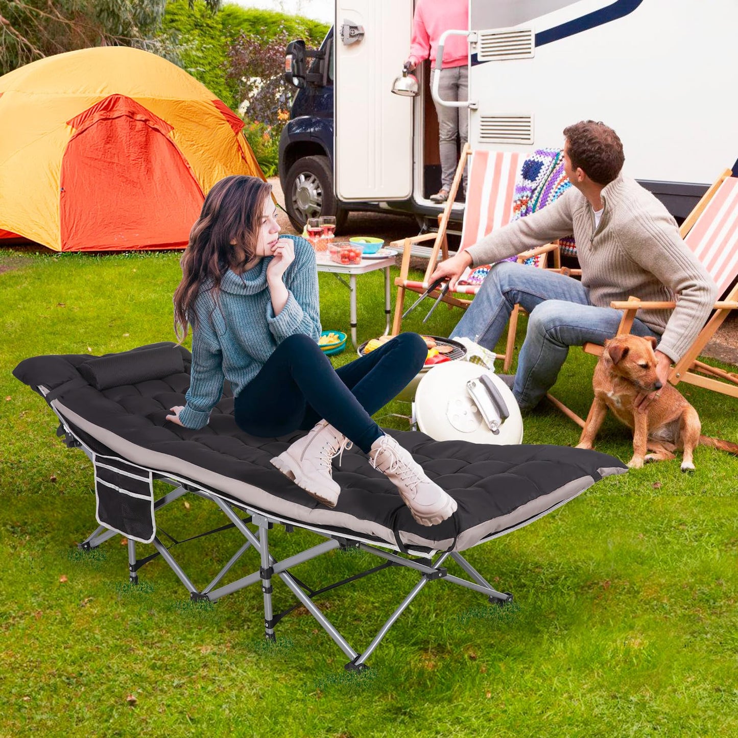 Nalone 2Pcs Camping Cots for Adults with 3.5 Inch Extra Thick Mattress, Cots for Sleeping 900 LBS, Folding Cot with Mattress, Heavy Duty Sleeping Cots Camping Bed for Home Office Outdoor