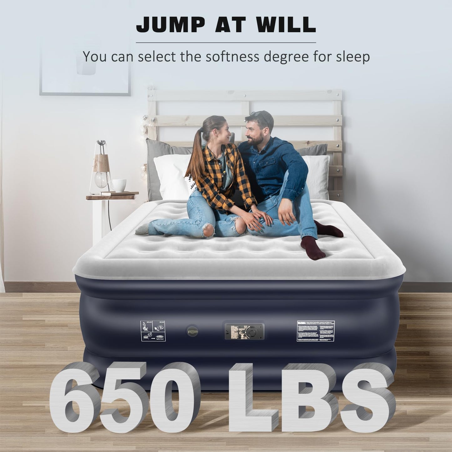 Nalone Full Size Air Mattress 18-Inch with Built-in Pump Inflatable Air Bed , Puncture-Resistant, Quick Inflation/Deflation for Outdoor Camping Indoor 650lbs