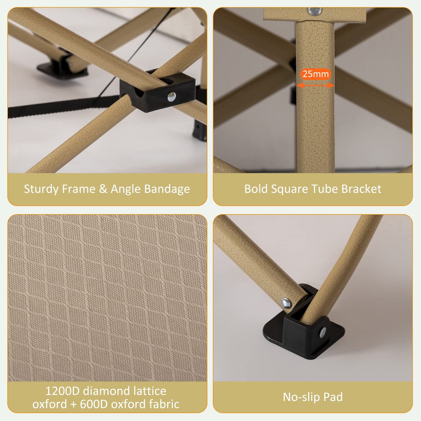 Nalone 2Pcs Camping Cots for Adults with 3.5 Inch Extra Thick Mattress, Cots for Sleeping 900 LBS, Folding Cot with Mattress, Heavy Duty Sleeping Cots Camping Bed for Home Office Outdoor Cream