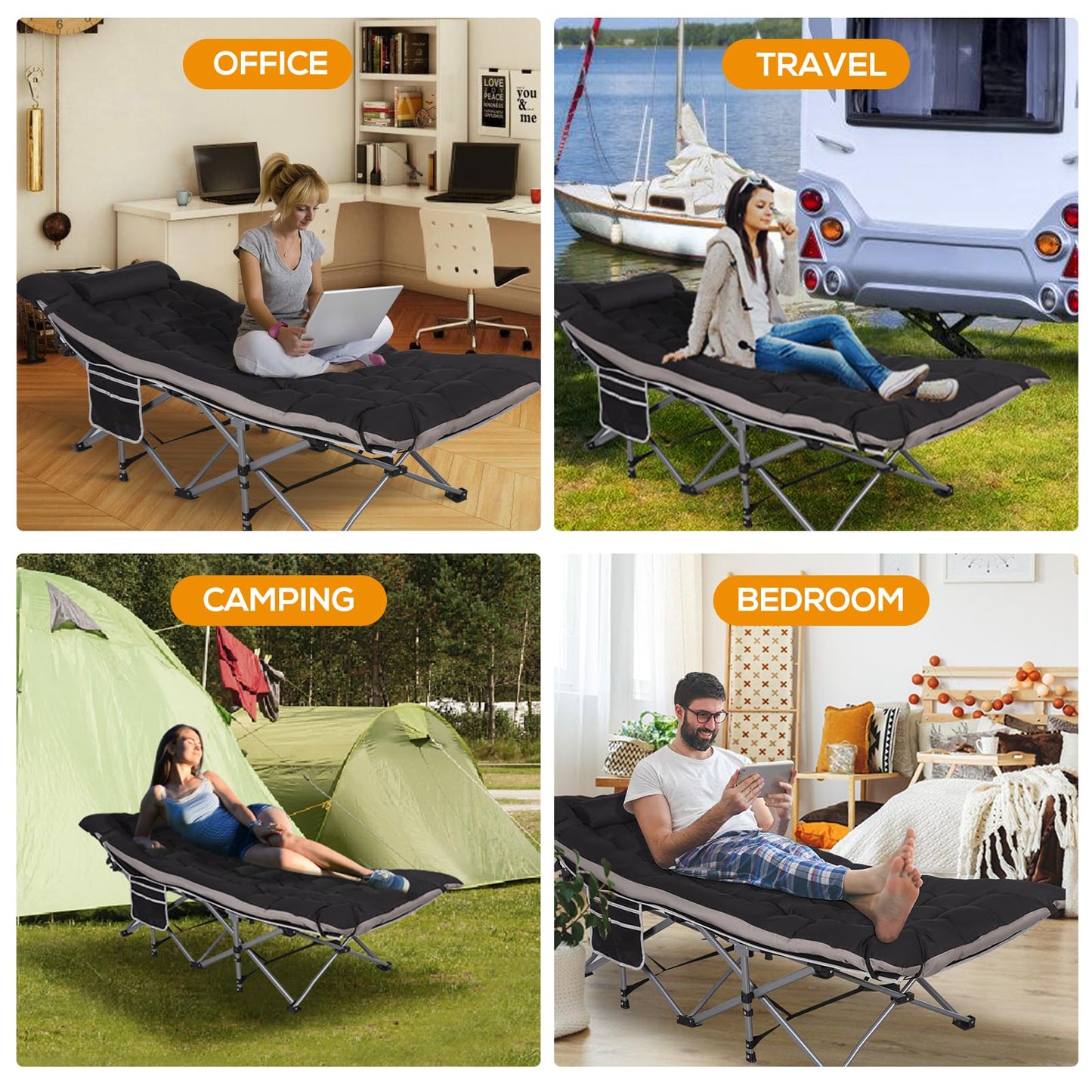 Nalone 2Pcs Camping Cots for Adults with 3.5 Inch Extra Thick Mattress, Cots for Sleeping 900 LBS, Folding Cot with Mattress, Heavy Duty Sleeping Cots Camping Bed for Home Office Outdoor